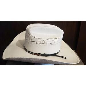 American Hat Makers Straw Cream Ivory Cowboy Hat studs on Band Medium 7 - 7 1/8